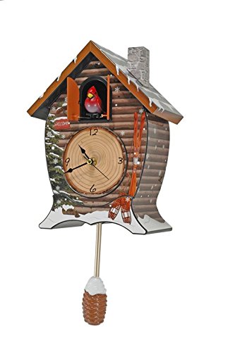 Mark Feldstein Snowy Cabin Singing Cardinal Tabletop Wall Sound Christmas Cuckoo Clock #TOP3