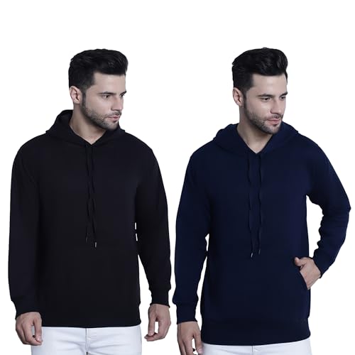 Image of Mack Jonney Solid Hooded Cotton Fleece Sweatshirt for Men (Pack of 2)-MACK50923