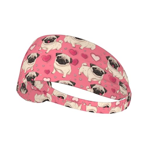 Diadema deportiva ancha con estampado de perro carlino para hombres y mujeres, banda de sudor que absorbe la humedad para correr, gimnasio