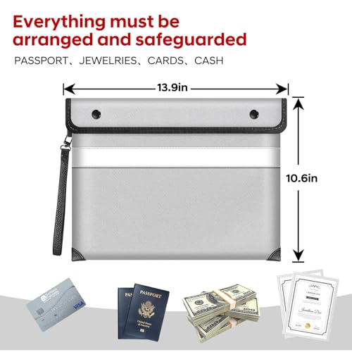 Image of Fireproof Bag Dual Reflective Strips, Waterproof Zipper, 5200F Heat | Fireproof Waterproof Bag, 13.9x10.6 Inch with Hand Strap for Cash, Documents, Jewelry & Valuables at Home, Office or Travel