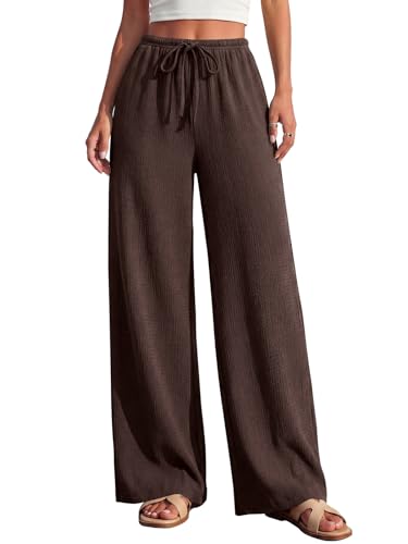 PRETTYGARDEN Women's Pants Casual High Waisted Palazzo Pants for Women with Pockets Textured Wide...