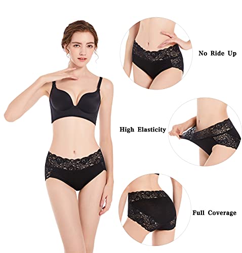 Women’s Plus Size Underwear, Ladies Sexy Lace High Waisted Panties, Soft Full Breathable Briefs For Women 5-Pack2