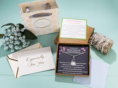 Sterling Silver Moonstone Necklace, Infinity Pendant with Chain, New Beginnings Gift with White Sage2