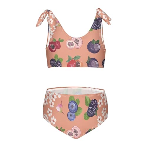 JUNZAN Funny Berry Fruit Rose Gold Girls Bathing Suits High Waisted 2 Piece Swimwear Girls Bikini Bottom 3T