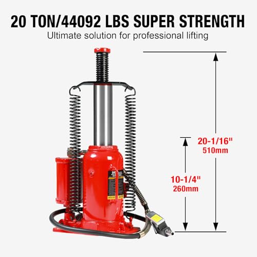 Image of Big RED AQD20TR Air Hydraulic Bottle Jack: Heavy Duty Professional Lift with Dual-Power Operation, 10.24 inch-20.08 inch Adjustable Lift Range & Safety Valve - 20 Ton (40,000 LBS)