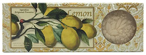Saponificio Artigianale Fiorentino Lemon Italian Soap - 3 Floral Lemon Carved Soaps, 4.4 oz Each