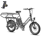 Fafrees FF20 CUV Familie Elektro Fahrrad 20 Zoll, Damen E Bike Herren 25km/h Pedelec, 12Ah / 576Wh*2 Akku, 200kg 75N.m Hydraulikbremsen E-Cargo, Fatbike für Erwachsene (Kindersitz, Grau)