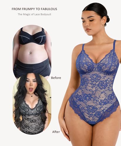 Image of FeelinGirl Shapewear Bodysuits for Women Lace Shapewear Tummy Control V-Neck Sleeveless Bodysuit Tops Jumpsuit