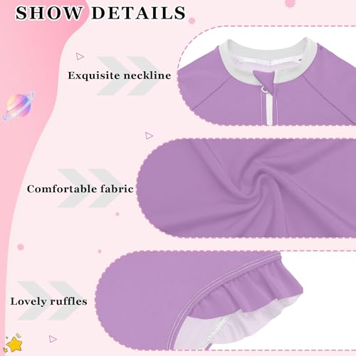Lavender Blue Baby Girl Bathing Suit Long Sleeve UPF 50+ One Piece Toddler Swimsuit Size 4t3