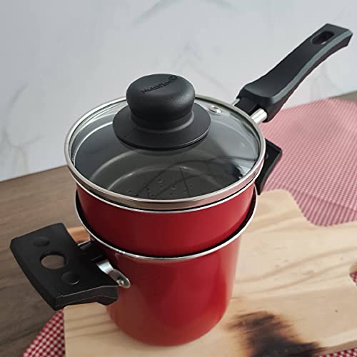 Multiflon Mini Cuscuzeira com Cabo Tampa de Vidro Aluminio Antiaderente Vermelha Linha Versátil