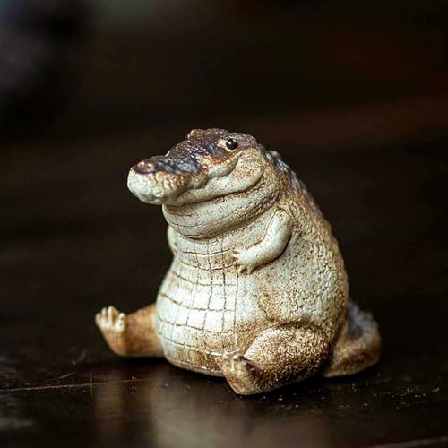 RAMAHP Mini Resin Crocodile, Cute Mini Crocodile Statue Decoration, 1.7'' Fat Tea Pet Alligator Baby Statue Ornament for Indoor Outdoor Home Garden Decoration Animals Figurines, Black