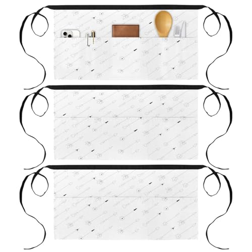 Lot de 3 tabliers courts de chef avec 3 poches pour cuisine et bistrot