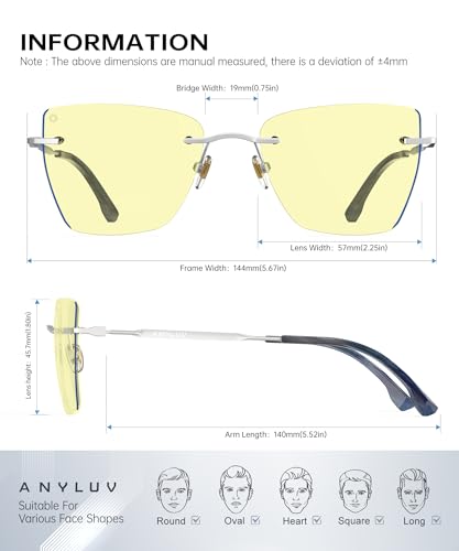 Image of ANYLUV Rimless Blue Light Glasses for Women /Men, Fashion Lightweight Blue Light Blocking Glasses with Stylish Metal Temples