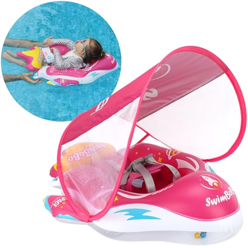 Image of Swimbobo Baby Pool Float Inflatable Spaceship Infant Swim Float with Cloth Safety Seat Pool Toys for Kids 6-36 Months(Red, Large)