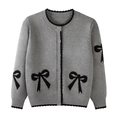 Danny D Girl Bow Sweater Cardigan Open Front Button Down Long Sleeve Knitwear Coat2