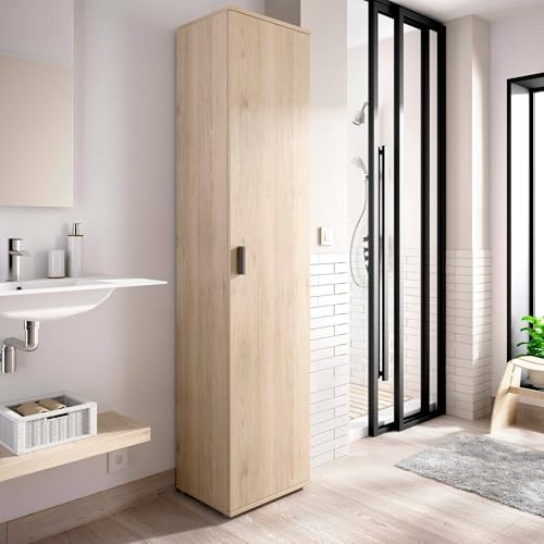 Dmora - Armadio Multiuso 1 Anta Lagalb, Mobile Multifunzione portaoggetti, Armadio Alto Porta Scarpe, 39x35h190 cm, Rovere