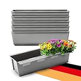 BigDean 6er Set Paletten Blumenkästen - Einsatz - mit Hängesystem zum Einhängen - 37cm Beton-grau - Pflanzkasten für Europalette Balkonkasten Blumentopf - aus recyceltem PP-Kunststoff