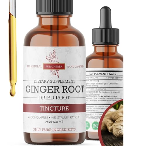 Pura Herba Ginger Root Liquid Drops  Organic Ginger Extract Tincture Vegan Sugar-Free Alcohol-Free Herbal Supplement