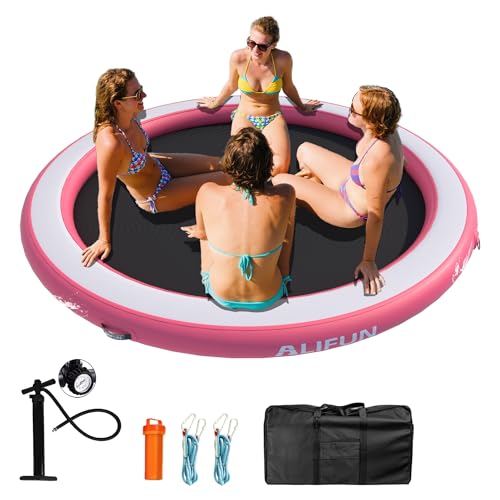 Inflatable Dock Floating Platform 8ft Inflatable Water Hammock Floating Deck for Lake Cupholder Round Floating Ring Sunchill Float Ring Pool Float Raft Lounger Island Platform Pad DYPink240