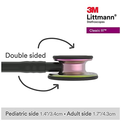 3M Littmann Classic III Monitoring Stethoscope, Rainbow-Finish Chestpiece, black stem and headset, Black Tube, 27 inch, 5870 - Image 5