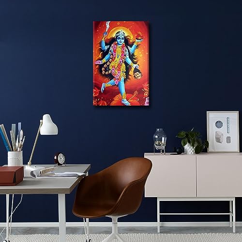 TISHIRON Indian God Wall Decorations Canvas Wall Art Kali Red Goddess of Death Pictures Indian Hindu for Religion Wall Decor Framed Ready to Hang 24x16inch - Image 4