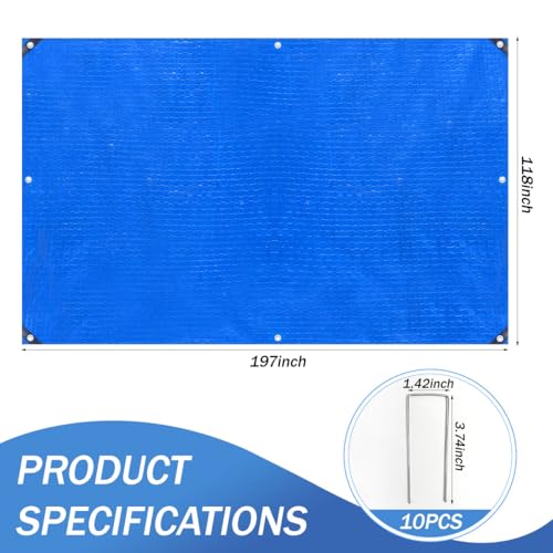 197 x 118 Inch Bounce House Mat for Inflatable Bouncer, Protective Ground Tarp for Inflatable for Jumping Castles Protective Underlay Pad with 10 Metal Ground Stakes (Only Mat)