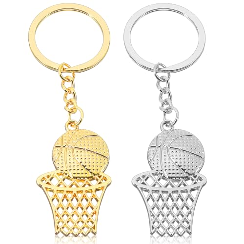 Mabor 2PCS Basketball Keychain Hoop - Gold & Silver Metal Sports Cute Backpack Keychain for Men