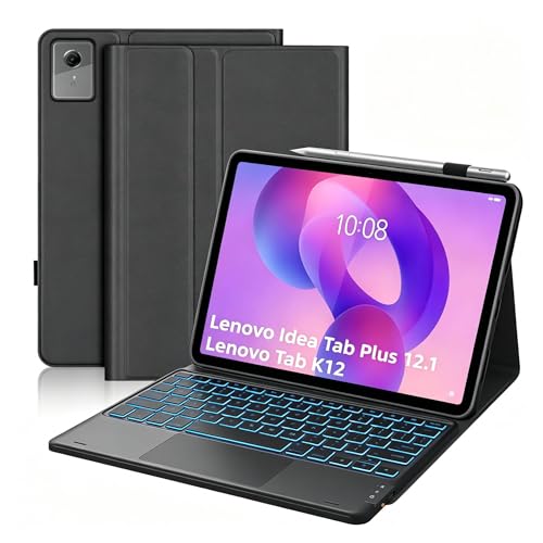 QYiiD �^�b�`�p�b�h�L�[�{�[�h�P�[�X 2025 Lenovo Idea Tab Plus 12.1�C���`/Tab K12�p �����^���U�[�X�^���h�J�o�[ 7�F�o�b�N���C�g���C�����X�L�[�{�[�h�t�� Idea Tab Plus/Tab K12(TB361FU