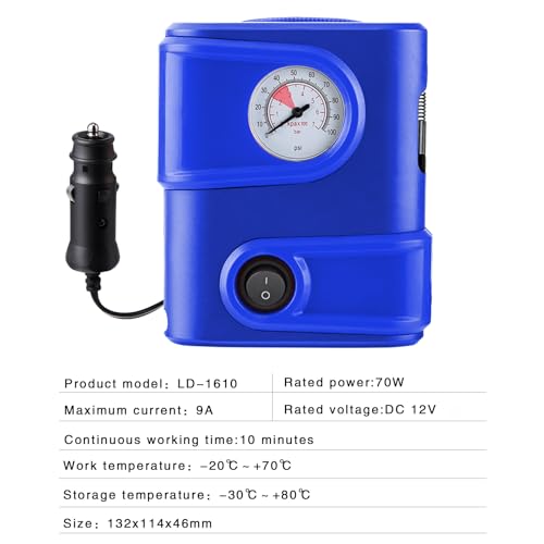 WindGallop Small Compresore de aire portátiles Inflador de neumáticos con medidor de presión Bomba de neumáticos para automóvil 12V DC Compresor de neumáticos Bomba de aire eléctrica (azul claro) - imagen 7