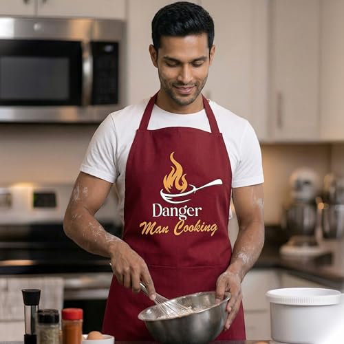 Image of Yellow Weaves Cotton Canvas Printed Kitchen Apron with Large Pockets, Cooking Apron for Men & Women, Durable Chef Apron for Cooking, Barista, Restaurant, Cafe Kitchen Apron