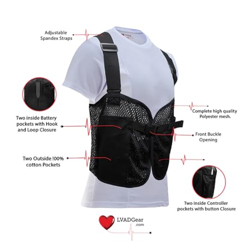 LVAD Mesh Vest, Concealed Pockets for Controller and Batteries, Ideal for Heartmate Devices2