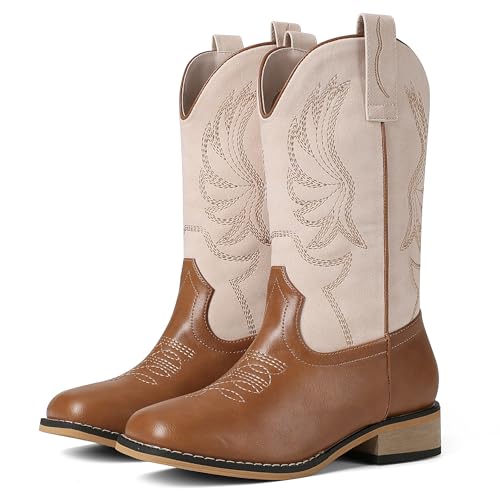 femflame Toddler Cowboy Boots Kids Cowboy Boots for Boys Girls Square Toe Mid Calf Riding Shoes Little Kid/Big Kid4