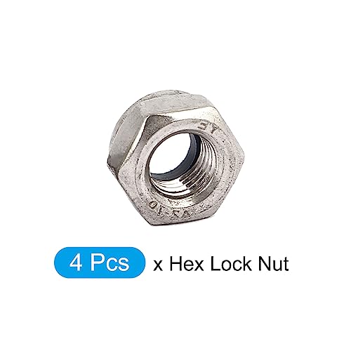 METALLIXITY Sechskant Schlossmutter Verschlüsse(M10x1.25mm) 4Stk 304 Edelstahl Nylon Eingesetzt Selbstschlussmutter - für Auto Garage Schiff Mechanisch Ausrüstung Silberton