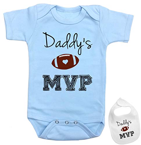 Image of Daddy's MVP. -Cute Football & Sports Theme Baby Bodysuit Onesie & bib Set Blue