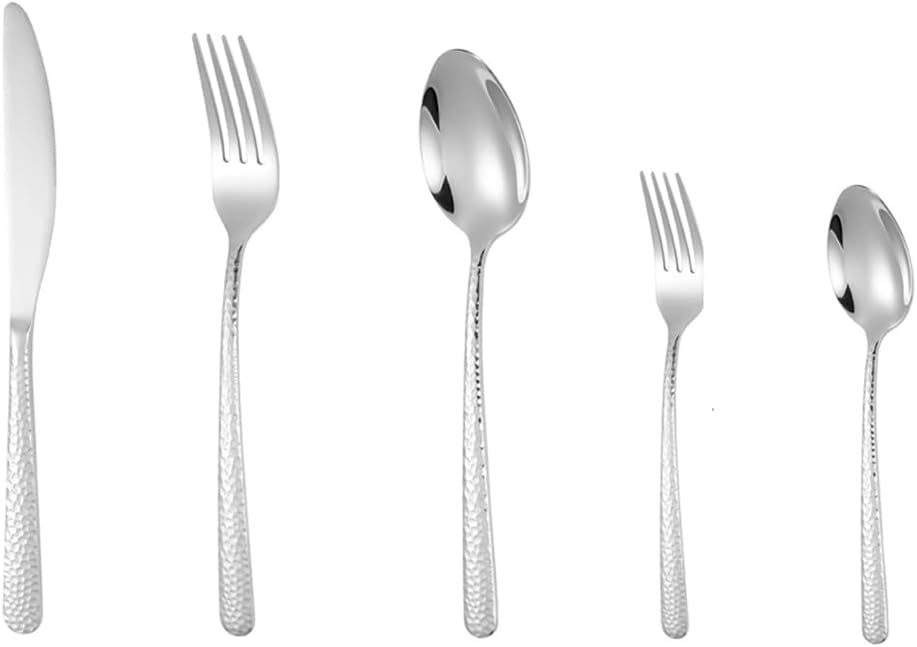 40 Pieces Flatware Hammered Silverware Set for 8 Luxury Beautifully Handle Elegant Court Tableware 18/10 Stainless Steel Cutlery Utensil Sets for Home Restaurant Dishwasher Safe