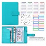 Budget Planner - Budget Binder A6, Sparbuch für Finanzorganisation, finanzplaner Leder Ring Binder mit 12 Budget Blätter und 8 Reißverschluss Umschläge, 25pcs (grün)