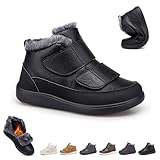 Winter wide width boots With Hook Loop - Warm Fur Lining Water Resistant Anti-slip Snow Shoes Adjustable Straps Winter Shoes for Swollen Feet, Black, 13 Wide