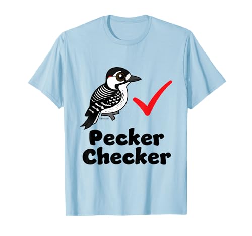 Cute Cartoon Red-cockaded Woodpecker Checker Funny Birder T-Shirt