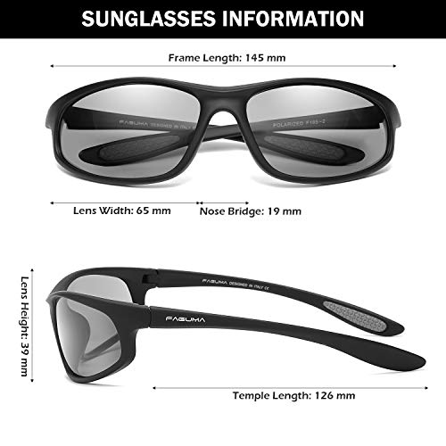 Image of FAGUMA Polarized Sports Sunglasses For Men Cycling Driving Fishing UV400 Protection, Matte Black Frame /Grey Transparency Lens, Standard