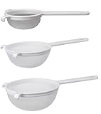 HIC Kitchen Double-Ear Fine Mesh Strainers, BPA Free, Set of 3 Sizes Includes 4, 5.5, and 7-Inch Diameter