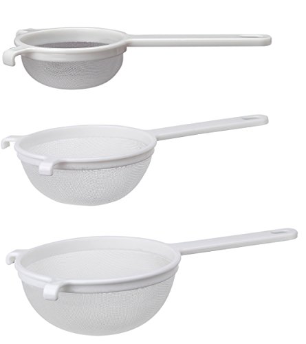 HIC Kitchen Double-Ear Fine Mesh Strainers, BPA Free, Set of 3 Sizes Includes 4, 5.5, and 7-Inch Diameter