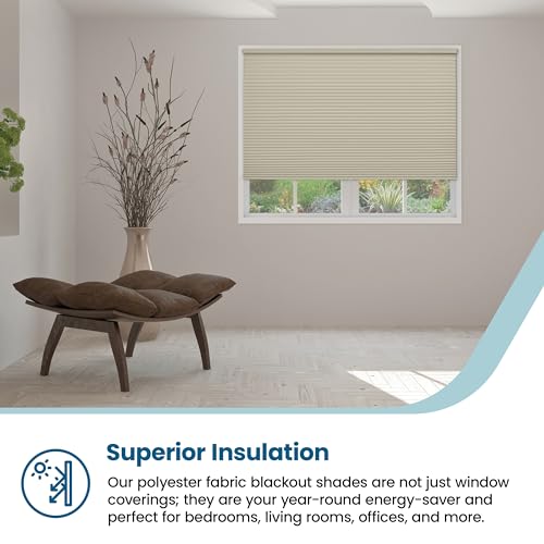 BlindsAvenue Cellular Honeycomb Cordless Shade, 9/16" Single Cell, Blackout, Fawn, Size: 56" W x 48" H