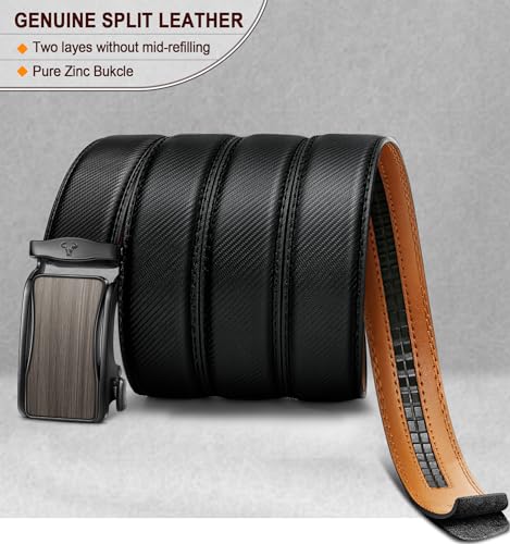 Image of BULLIANT Men Ratchet Leather Belt True-to-size 1 3 /8 inch-Gift Boxed | Smooth Sliding for Micro Fit | Holeless for Dress or Casual