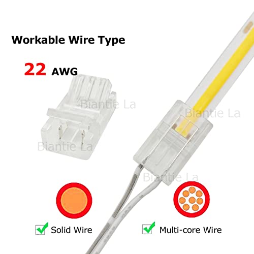 Biantie La 2-Pin 8Mm Cob Led Strip To Wire Connector Unwired Clips Solderless Adapter Terminal Extension Connection For High Density Led Strip Lights 12V 24V (Pack Of 10) #TOP2