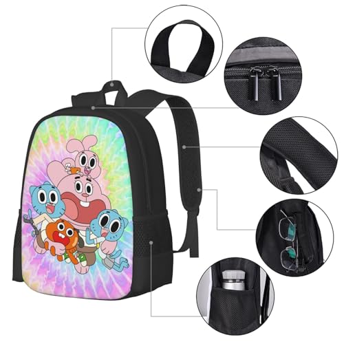 The Amazing Anime World of Gumball Backpack Large Capacity Leisure Travel Backpack Book Bag Outgoing Daypack 12.5x5.5x16.5 inch, Black3
