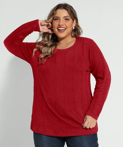 RITERA Plus Size Womens Tops Cable Knit Sweaters Casual Long Sleeve Lightweight Pullover Sweater Tops XL-5XL3