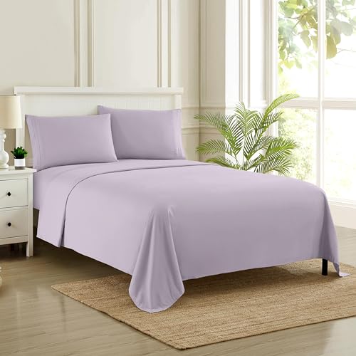 Twin Sheets - Breathable Luxury Sheets with Full Elastic & Secure Corner Straps Built In - 1800 Supreme Collection Extra Soft Deep Pocket Bedding Set, Sheet Set, Twin, Lilac