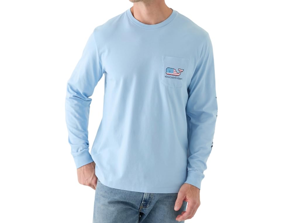 Image of vineyard vines Flag Whale Long-Sleeve Pocket Tee, Jake Blue, 7