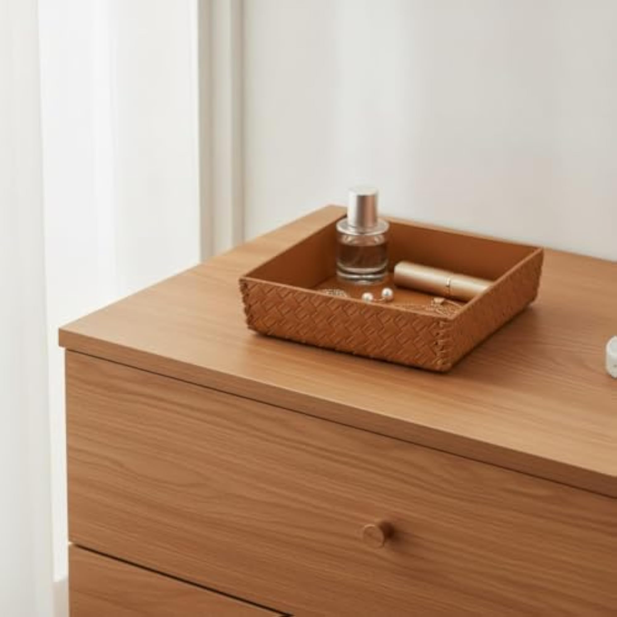 Handmade Woven Catchall Tray, Square Compact Design