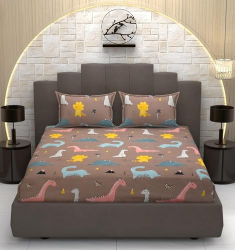Image of Home Premium Cotton Flat Floral Double Bedsheets with 2 King Size Pillow Covers | Double Bed Breathable | Wrinklefree | Ultrasoft 220 TC Supersoft | 90x90 Inches| Beige & Brown